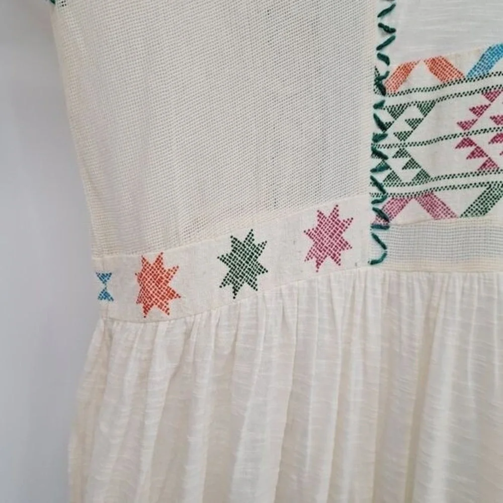 Free People Boho Aztec Embroidered Flowy‎ Gauze Top Oversized Size Small